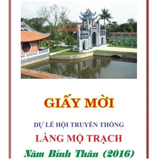 Giấy mời dự Lễ hội truyền thống Làng Mộ Trạch