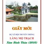 Giấy mời dự Lễ hội truyền thống Làng Mộ Trạch